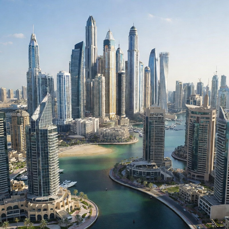 Dubai Marina, вид на небоскребы