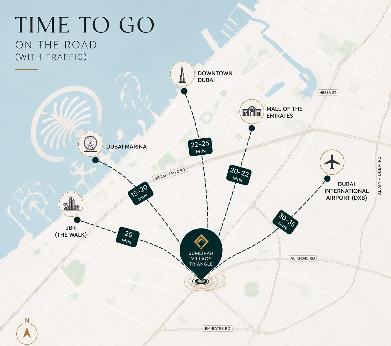 Route map: Driving times from JVT