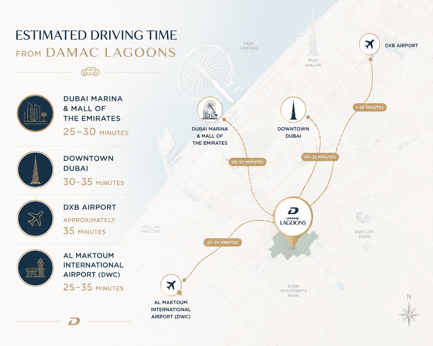Map - Travel time from DAMAC Lagoons