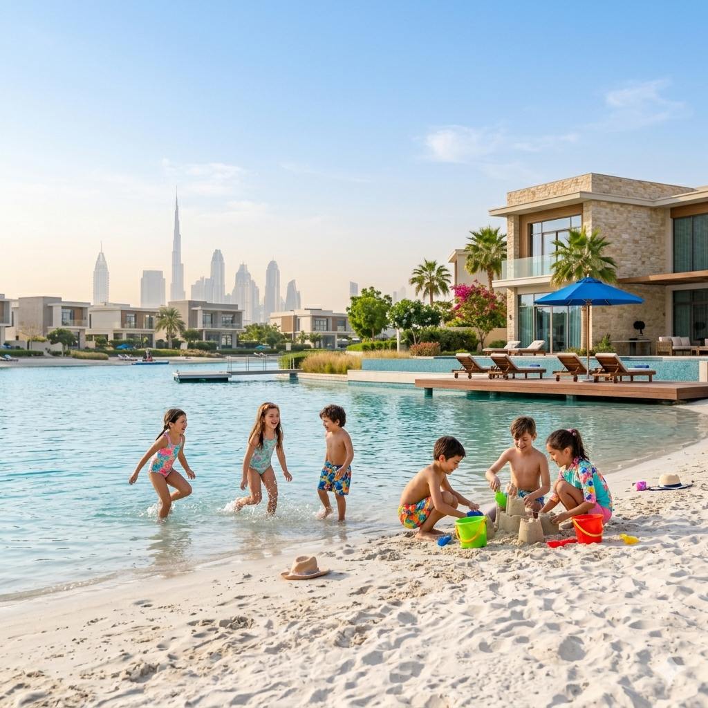 Children playing near the water